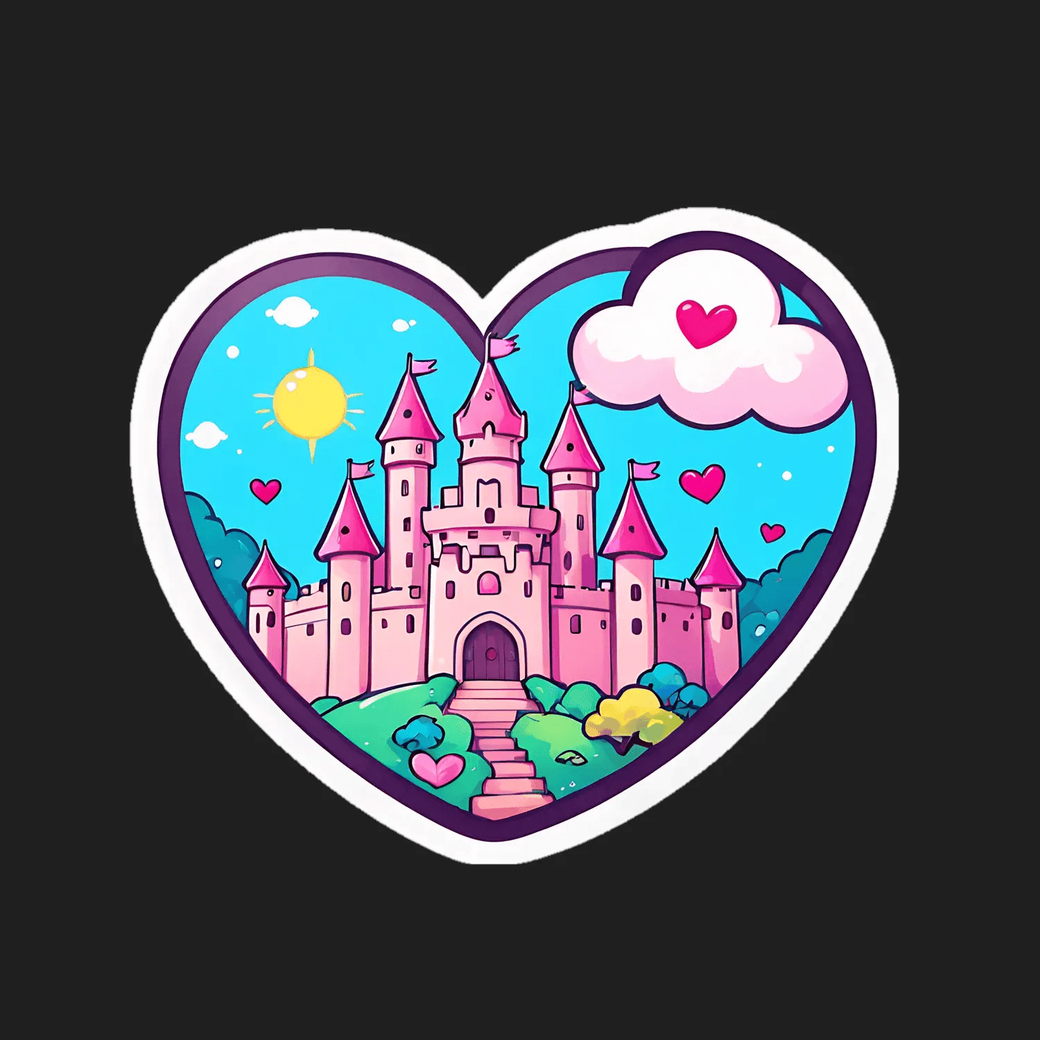 Fairy Tale Castle - Heart Shaped Sticker - Heat Press Transfer