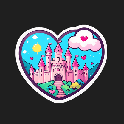 Fairy Tale Castle - Heart Shaped Sticker - Heat Press Transfer