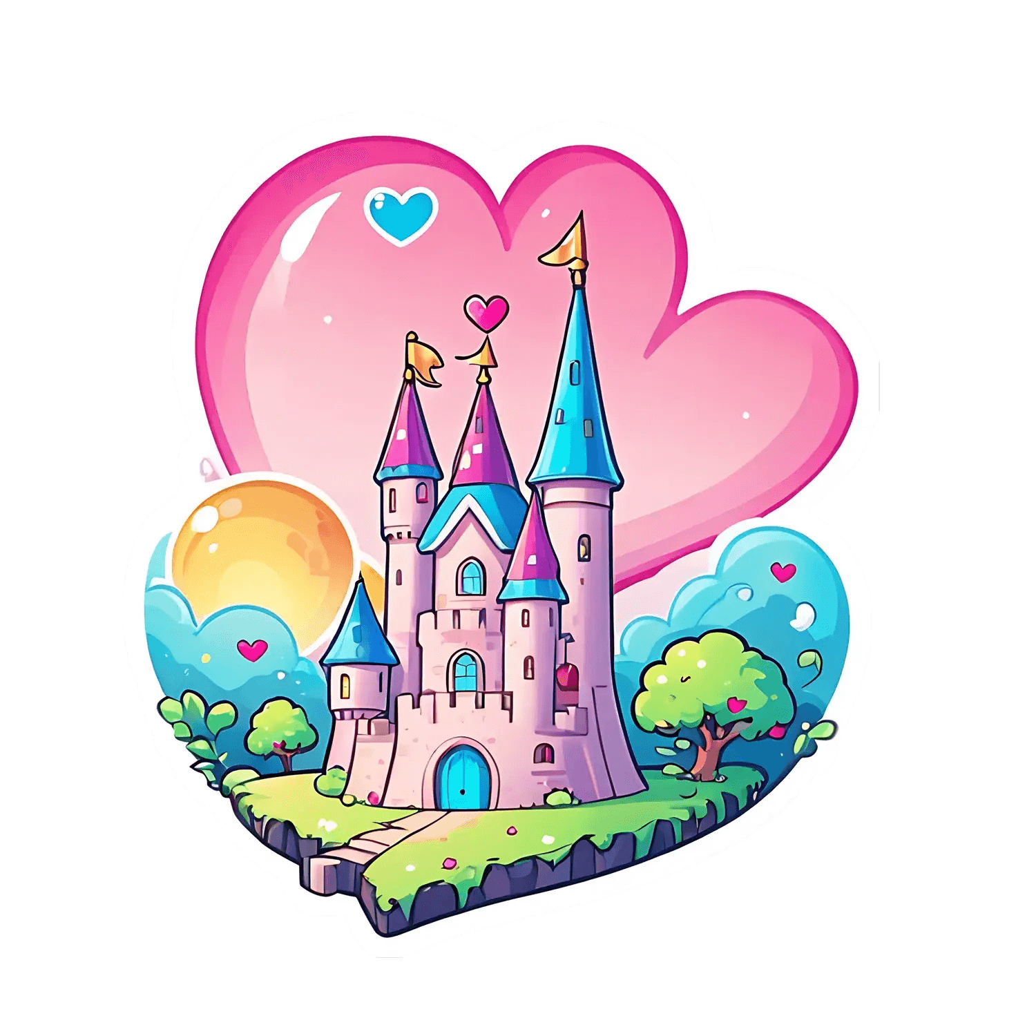 Fairytale Castle Heart Sticker - Heat Press Transfer