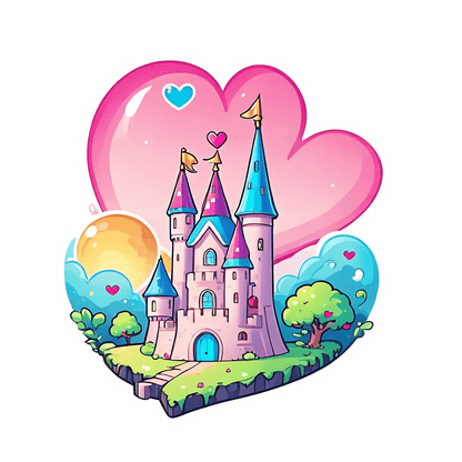 Fairytale Castle Heart Sticker - Heat Press Transfer