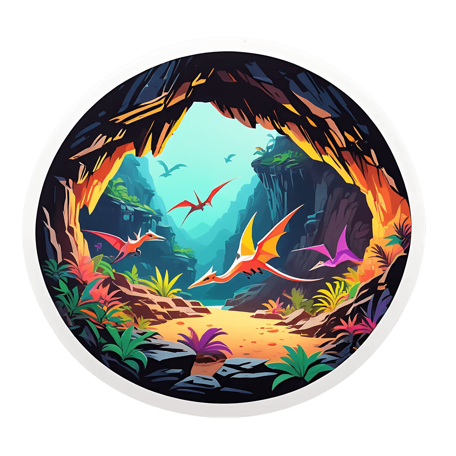 Fantasy Cave Scenery - Round Sticker - Heat Press Transfer