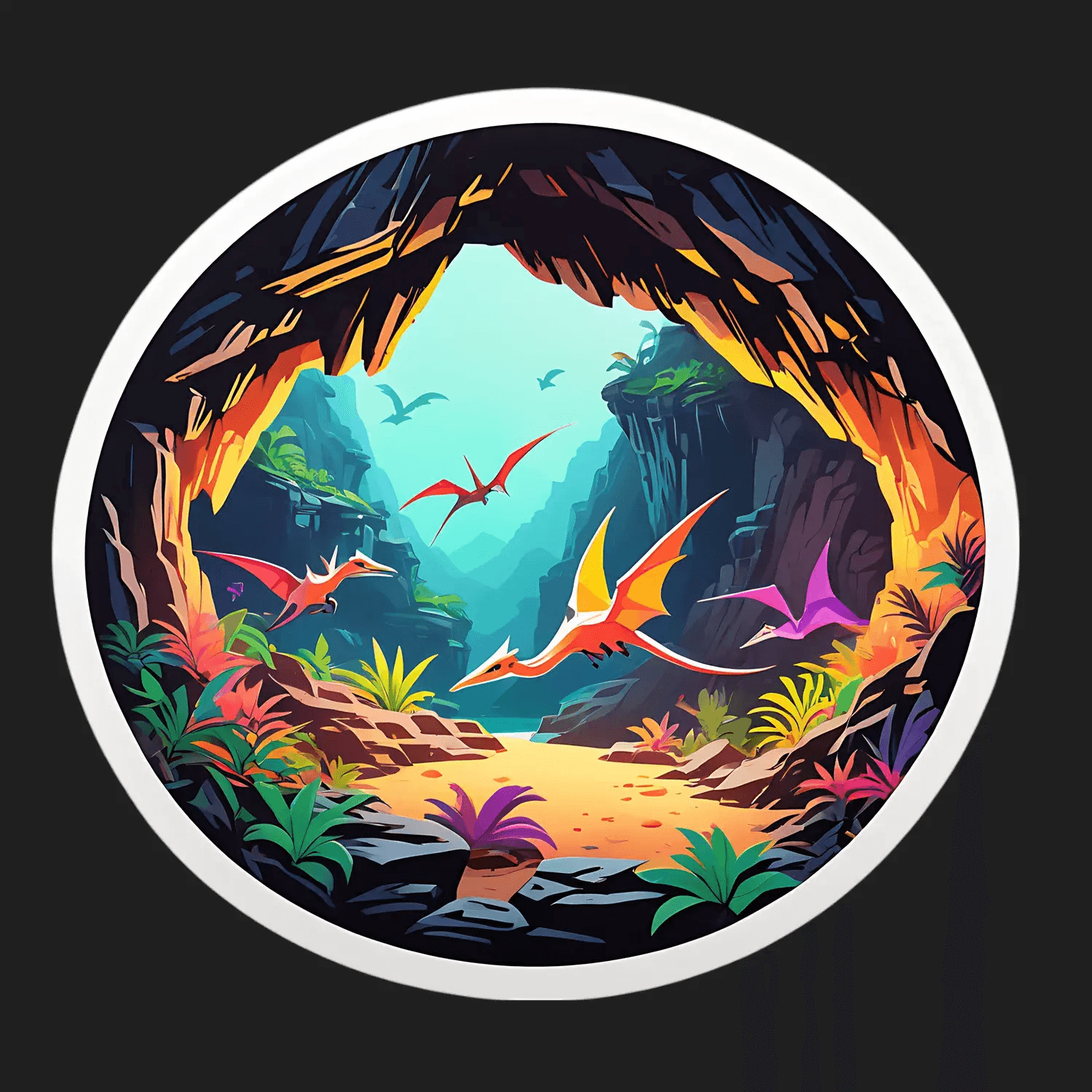 Fantasy Cave Scenery - Round Sticker - Heat Press Transfer