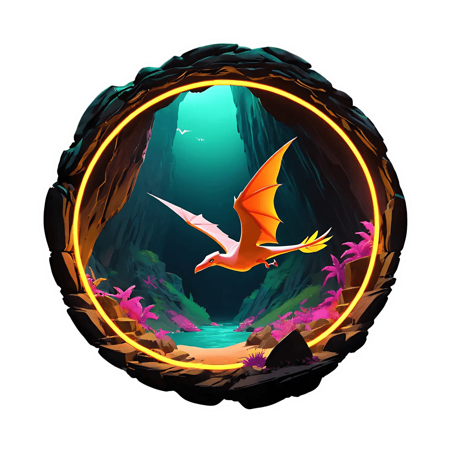 Fantasy Pterosaur - Cave Sticker - Heat Press Transfer