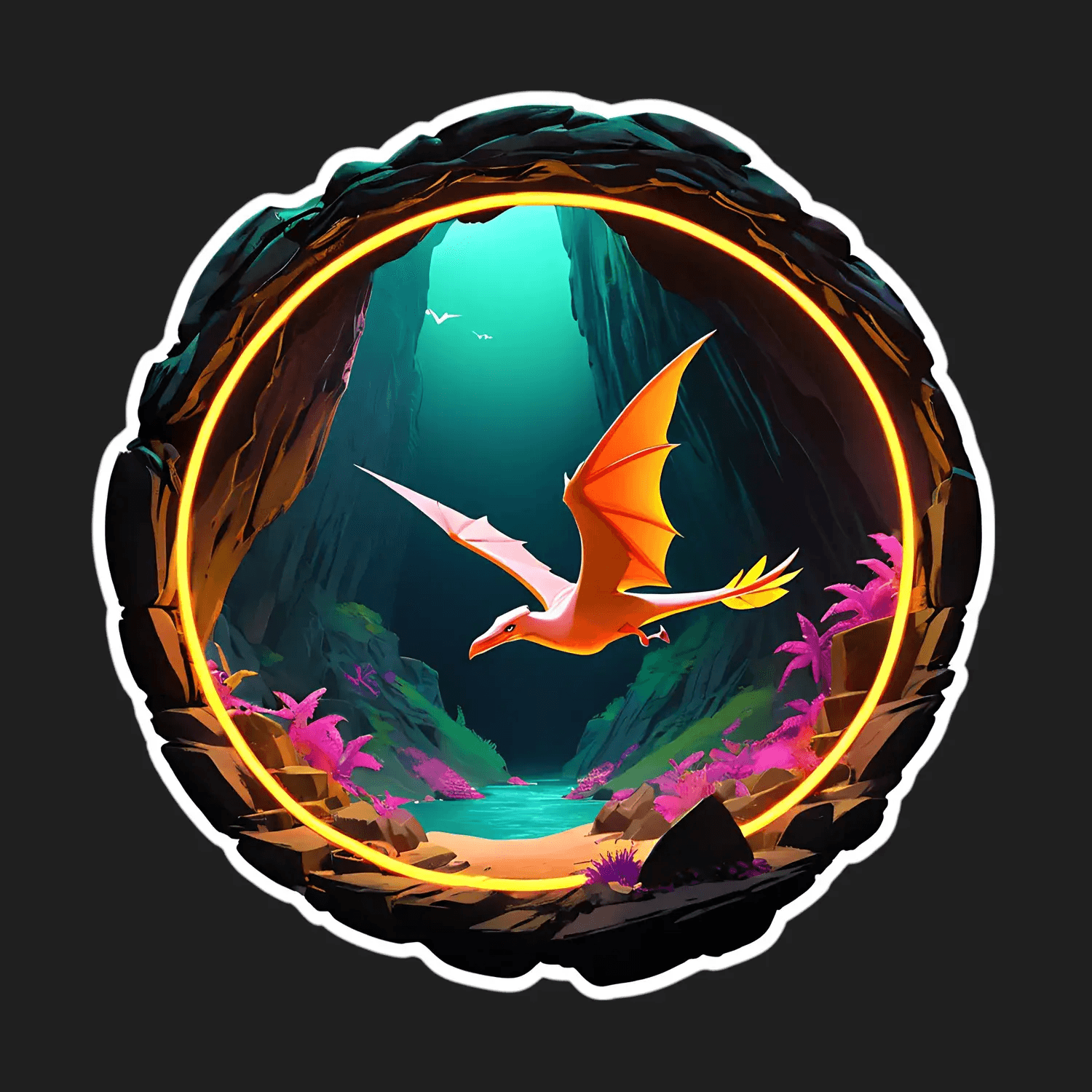 Fantasy Pterosaur - Cave Sticker - Heat Press Transfer