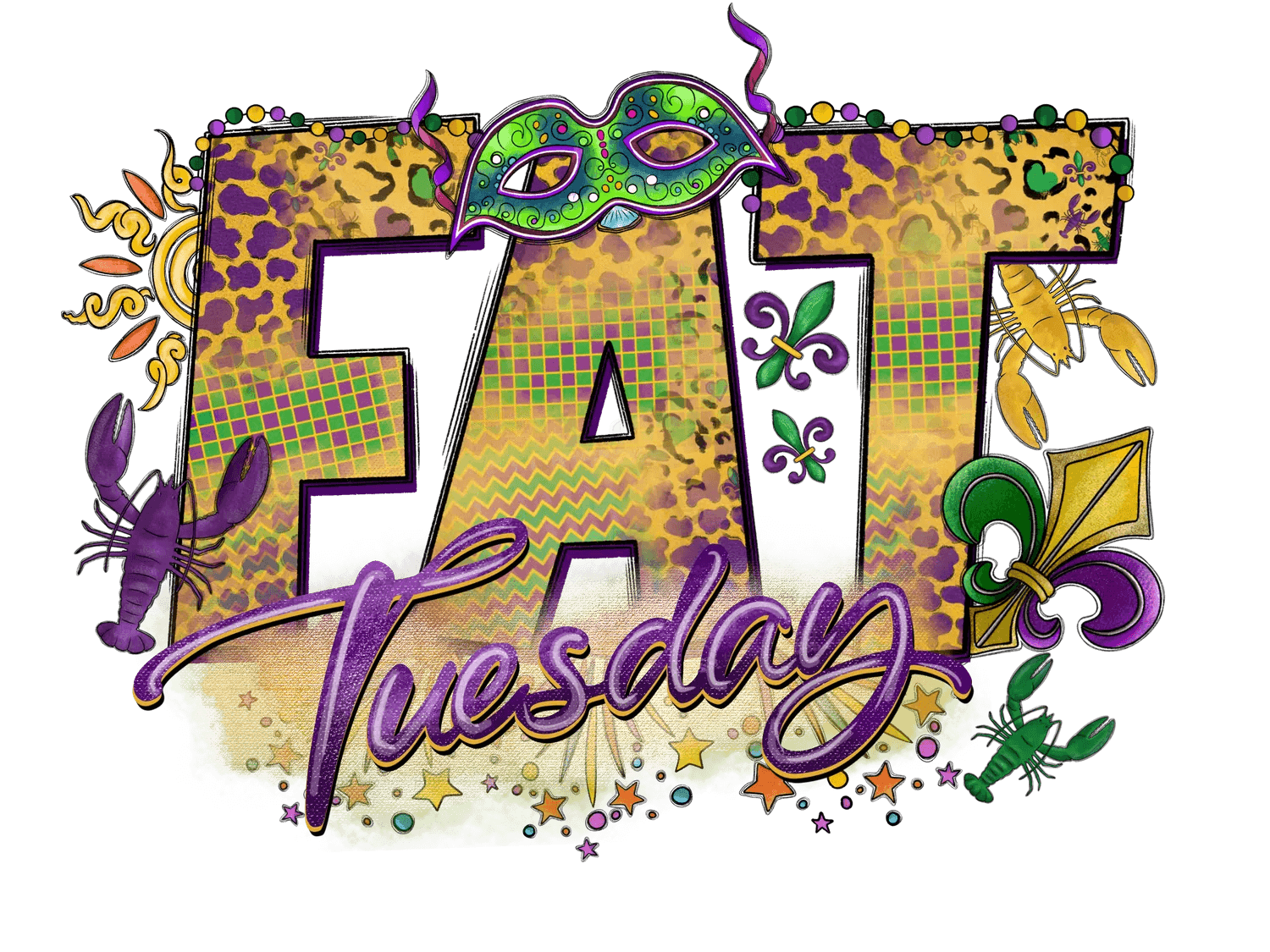 Fat Tuesday Mardi Gras - DTF Ready to Press - Heat Press Transfer