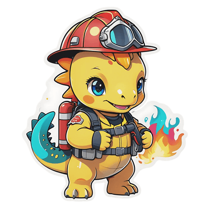 Firefighter Dinosaur - Sticker - Heat Press Transfer