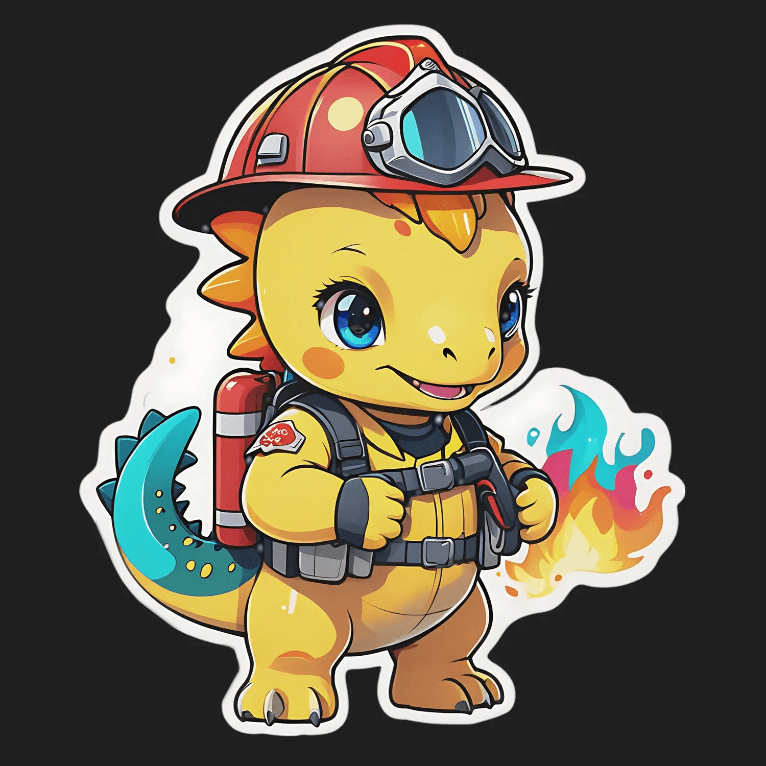 Firefighter Dinosaur - Sticker - Heat Press Transfer
