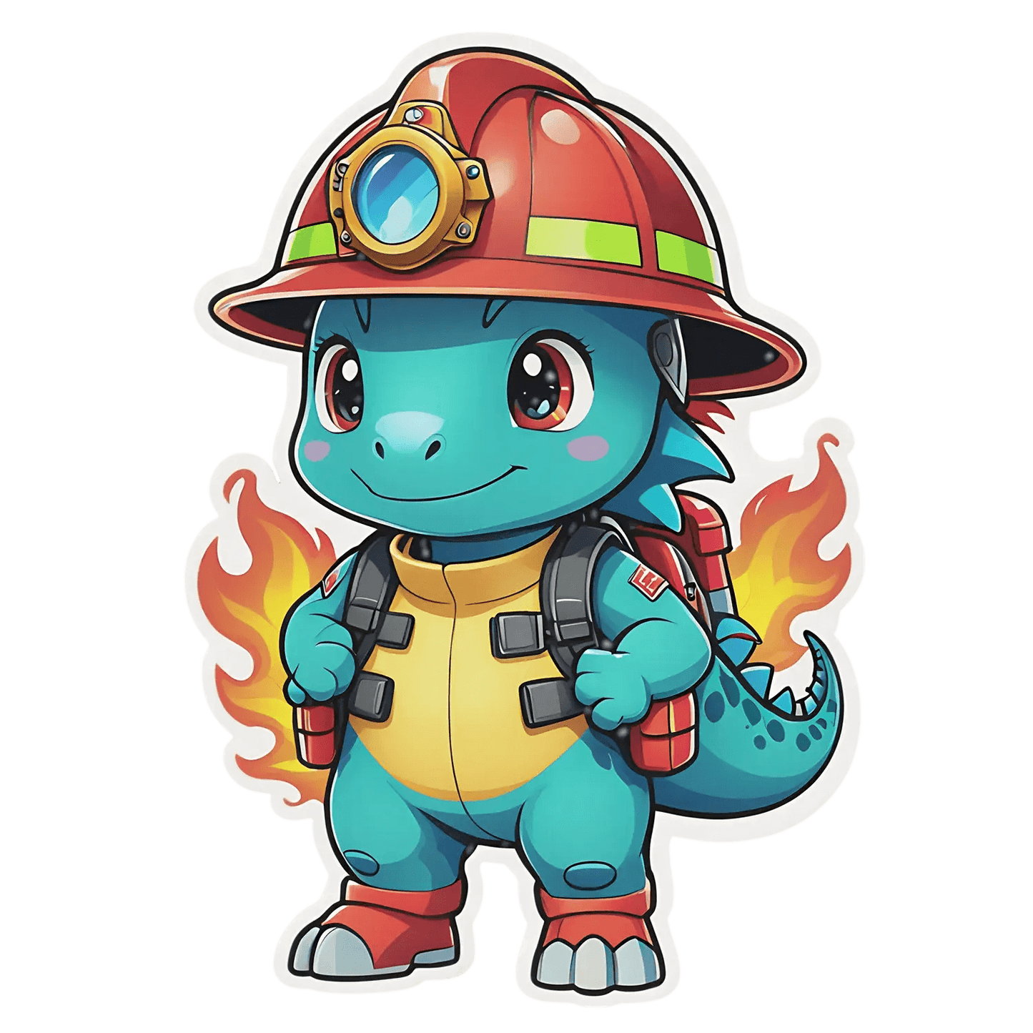 Firefighter Dinosaur - UV DTF Sticker - Heat Press Transfer