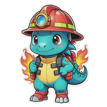 Firefighter Dinosaur - UV DTF Sticker - Heat Press Transfer