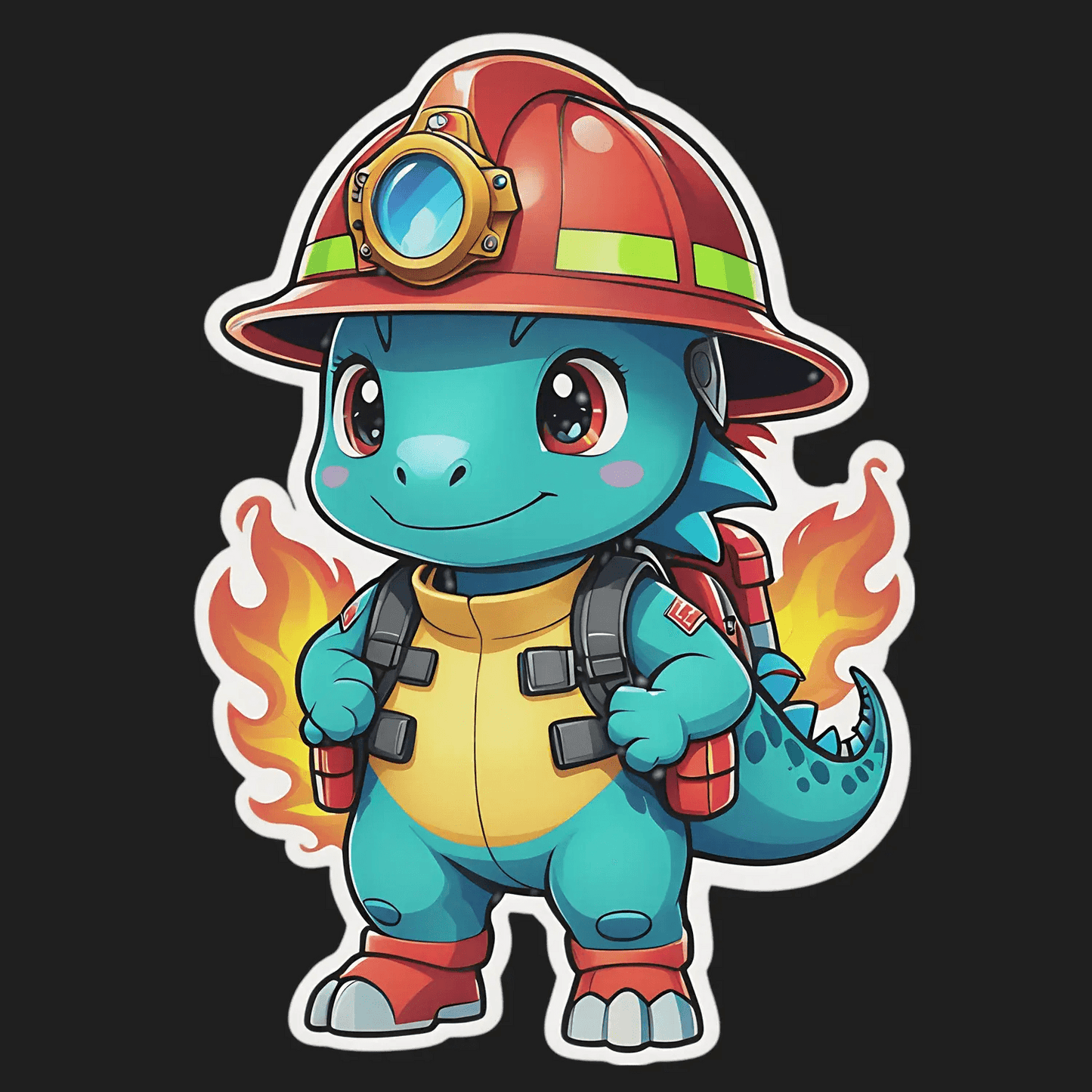 Firefighter Dinosaur - UV DTF Sticker - Heat Press Transfer