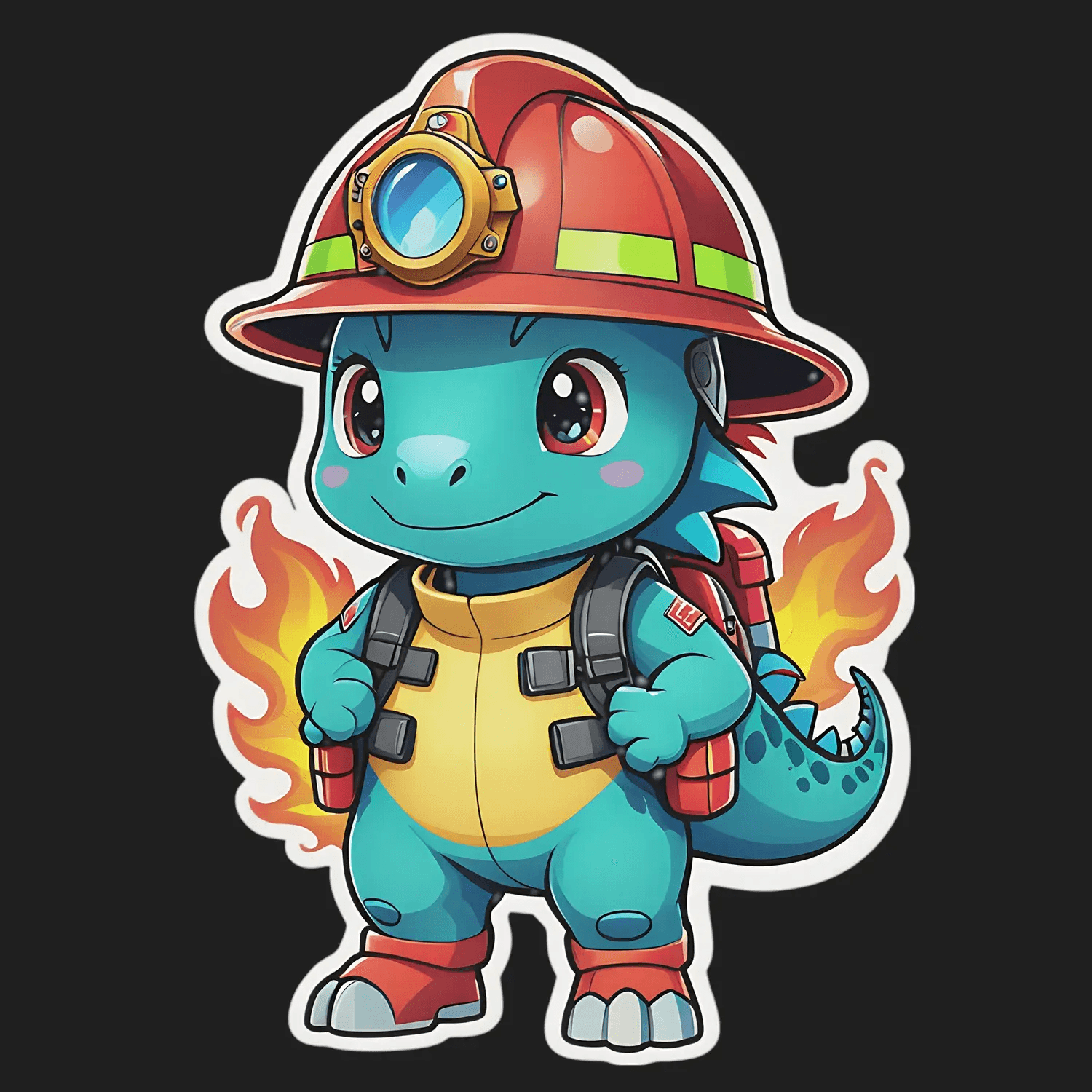 Firefighter Dinosaur - UV DTF Sticker - Heat Press Transfer