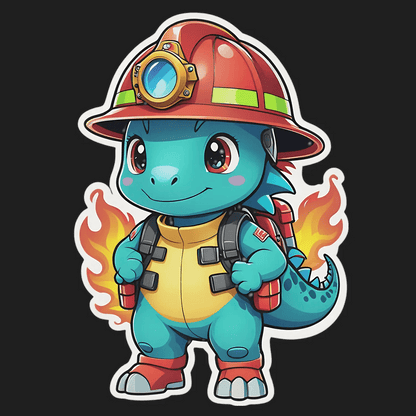 Firefighter Dinosaur - UV DTF Sticker - Heat Press Transfer
