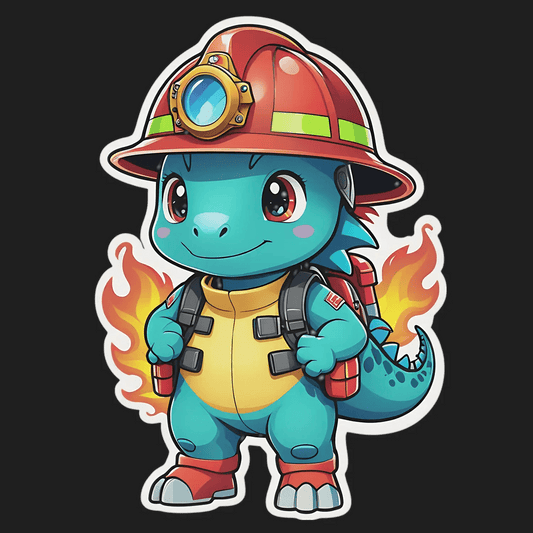 Firefighter Dinosaur - UV DTF Sticker - Heat Press Transfer