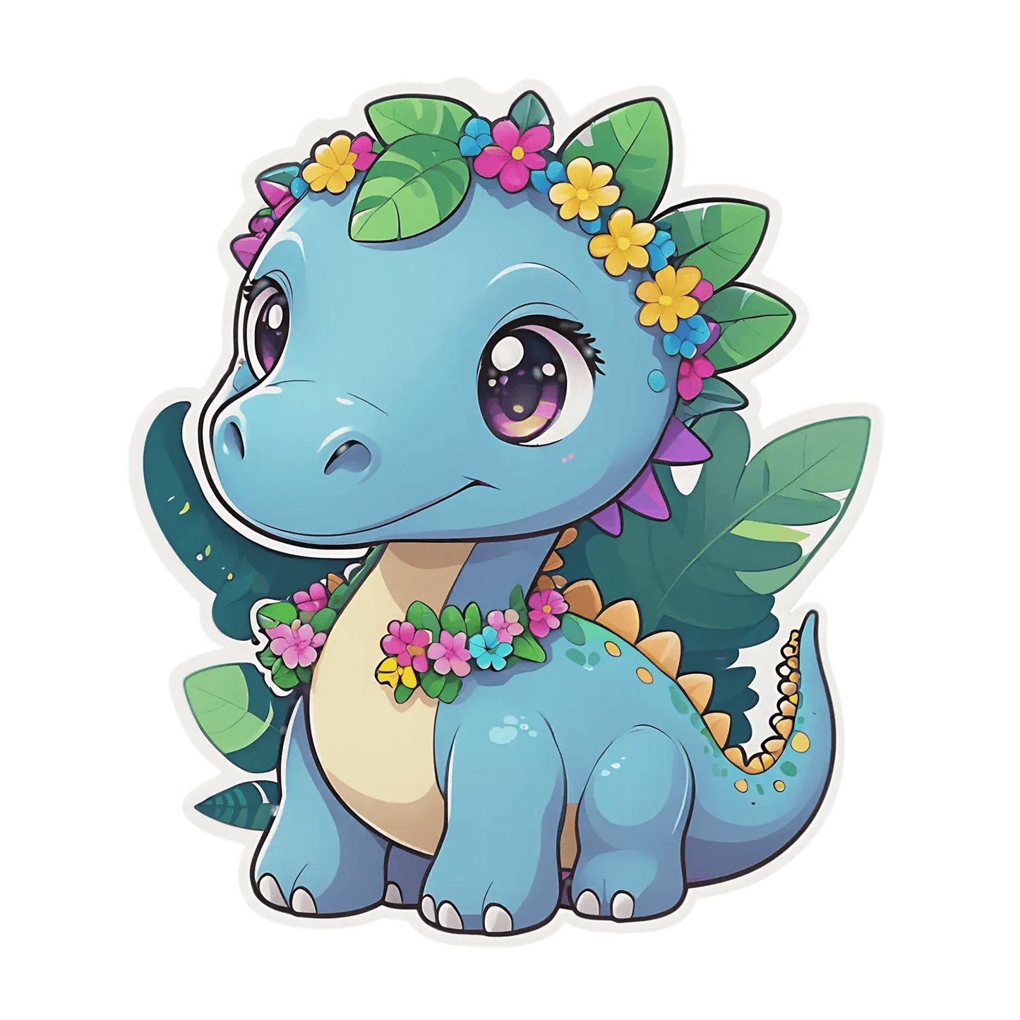 Floral Dinosaur Sticker - Cute Blue Design - Heat Press Transfer
