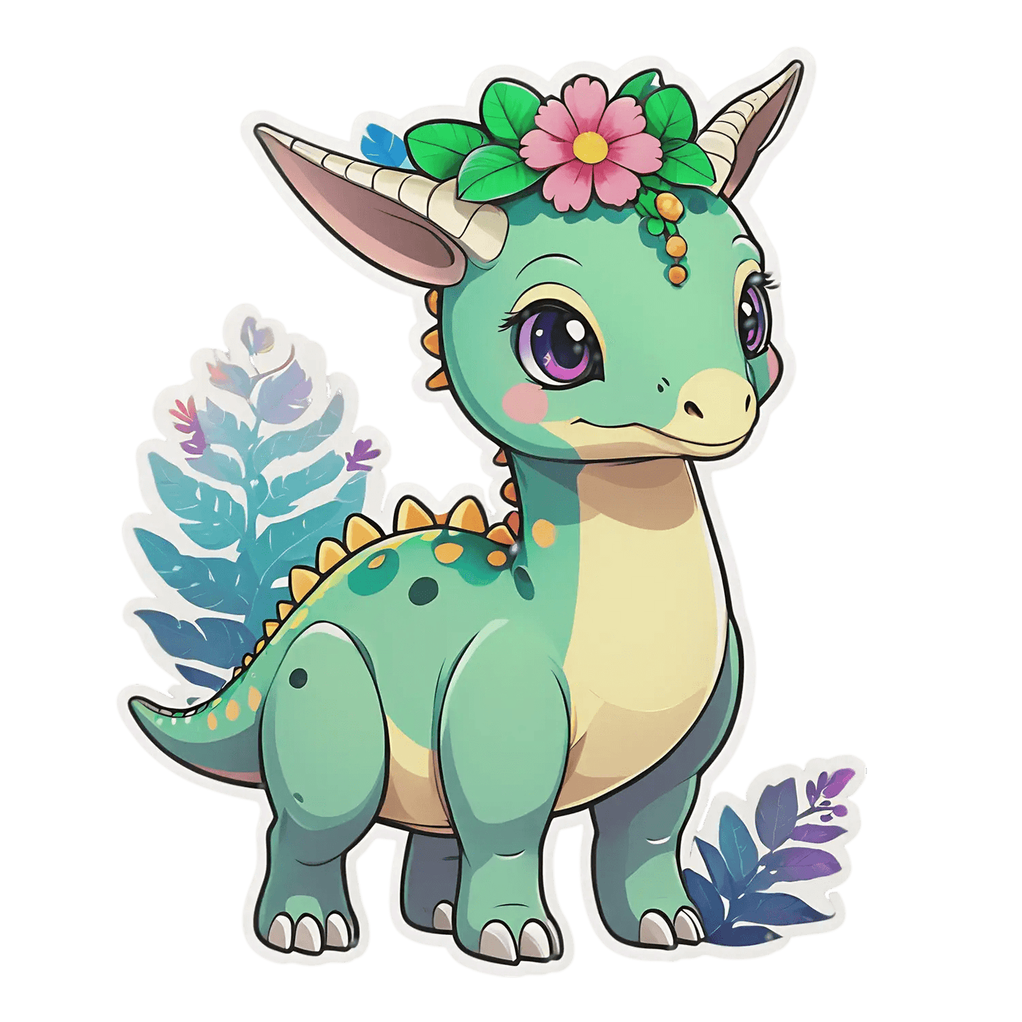 Floral Dinosaur Sticker - Cute Colorful Design - Heat Press Transfer