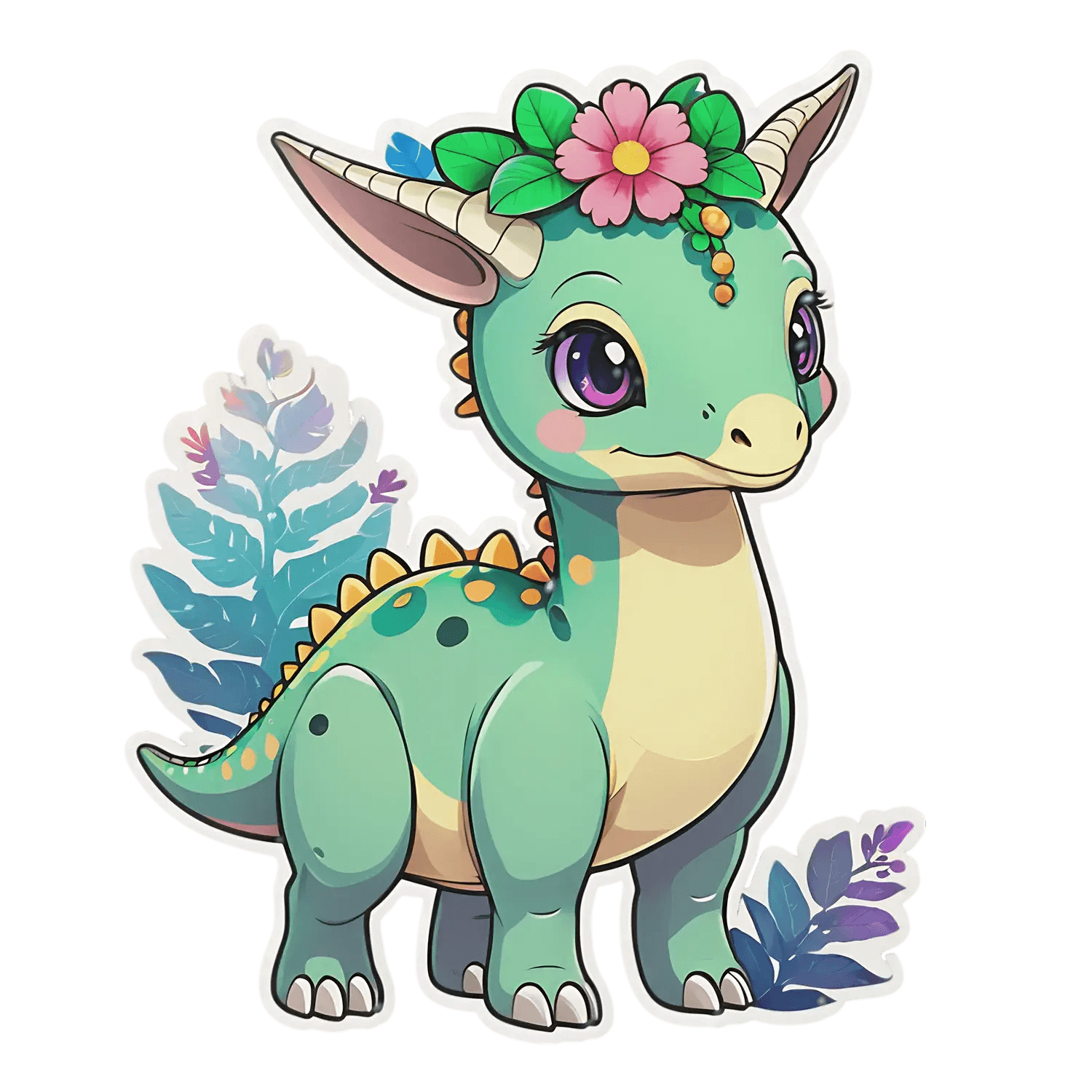 Floral Dinosaur Sticker - Cute Colorful Design - Heat Press Transfer