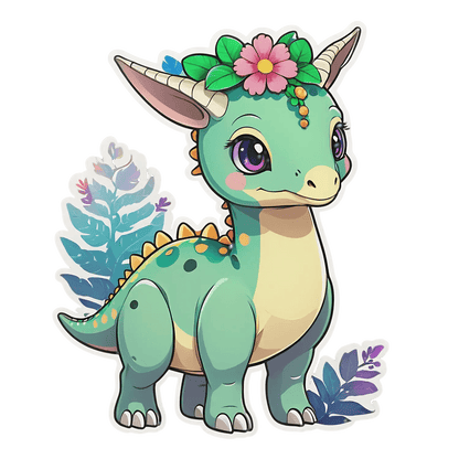 Floral Dinosaur Sticker - Cute Colorful Design - Heat Press Transfer