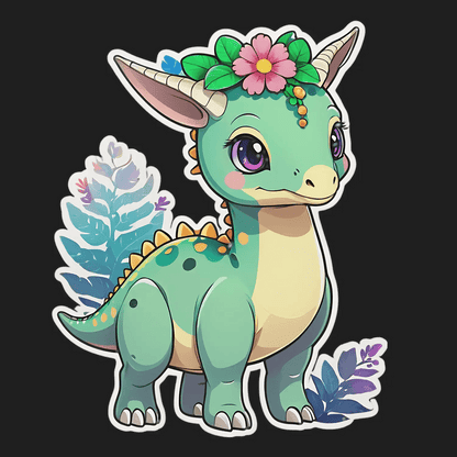 Floral Dinosaur Sticker - Cute Colorful Design - Heat Press Transfer