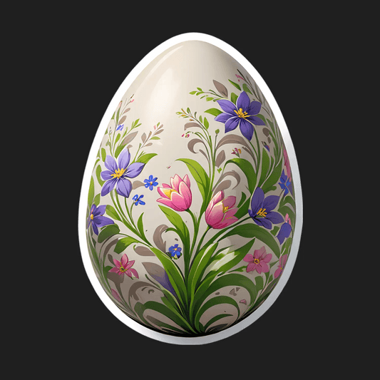 Floral Egg Sticker - Colorful UV DTF - Heat Press Transfer