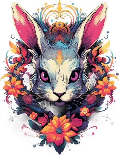 Floral Rabbit Art - DTF Ready to Press - Heat Press Transfer