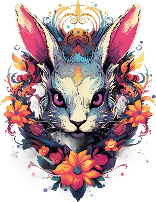 Floral Rabbit Art - DTF Ready to Press - Heat Press Transfer