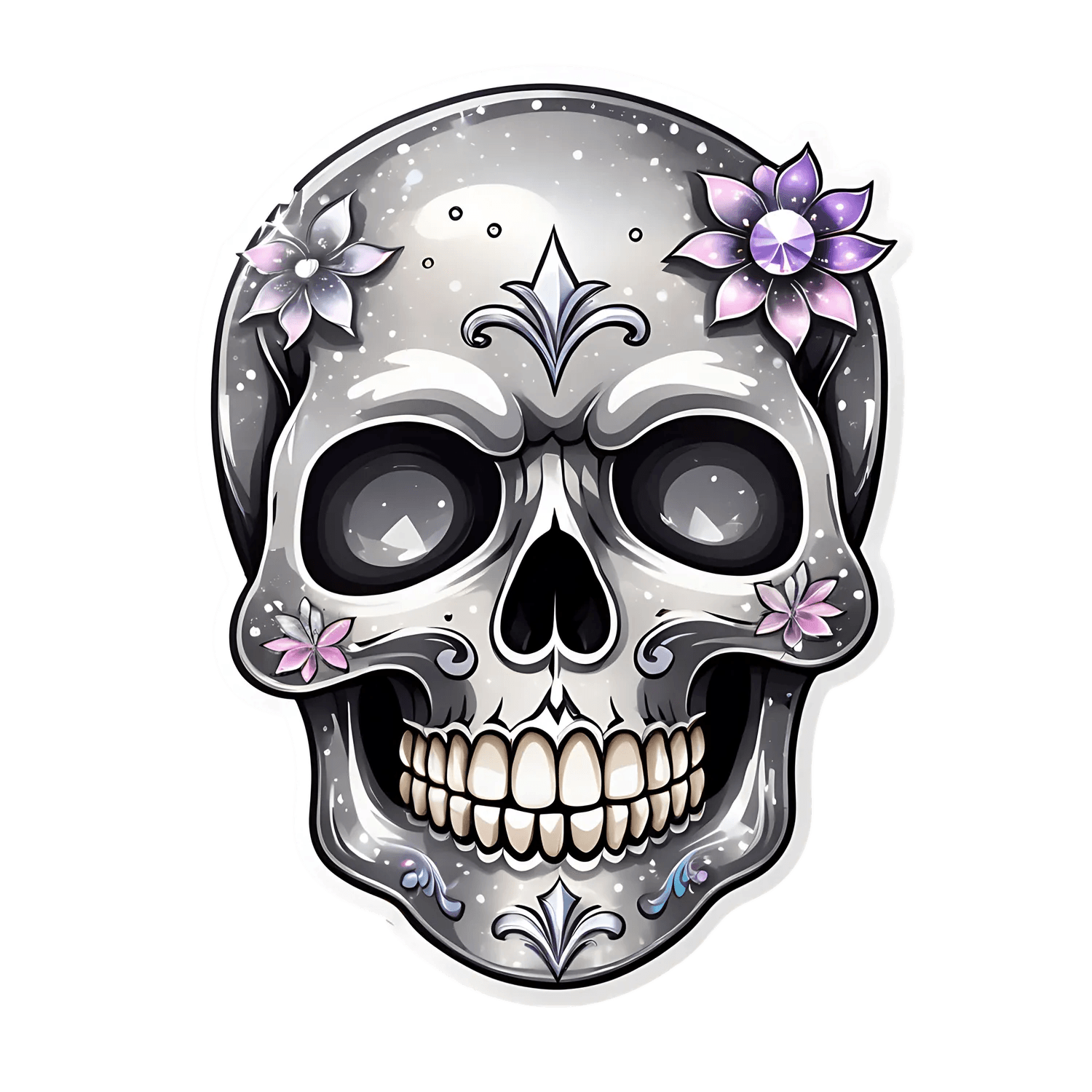 Floral Skull - UV DTF Sticker - Heat Press Transfer