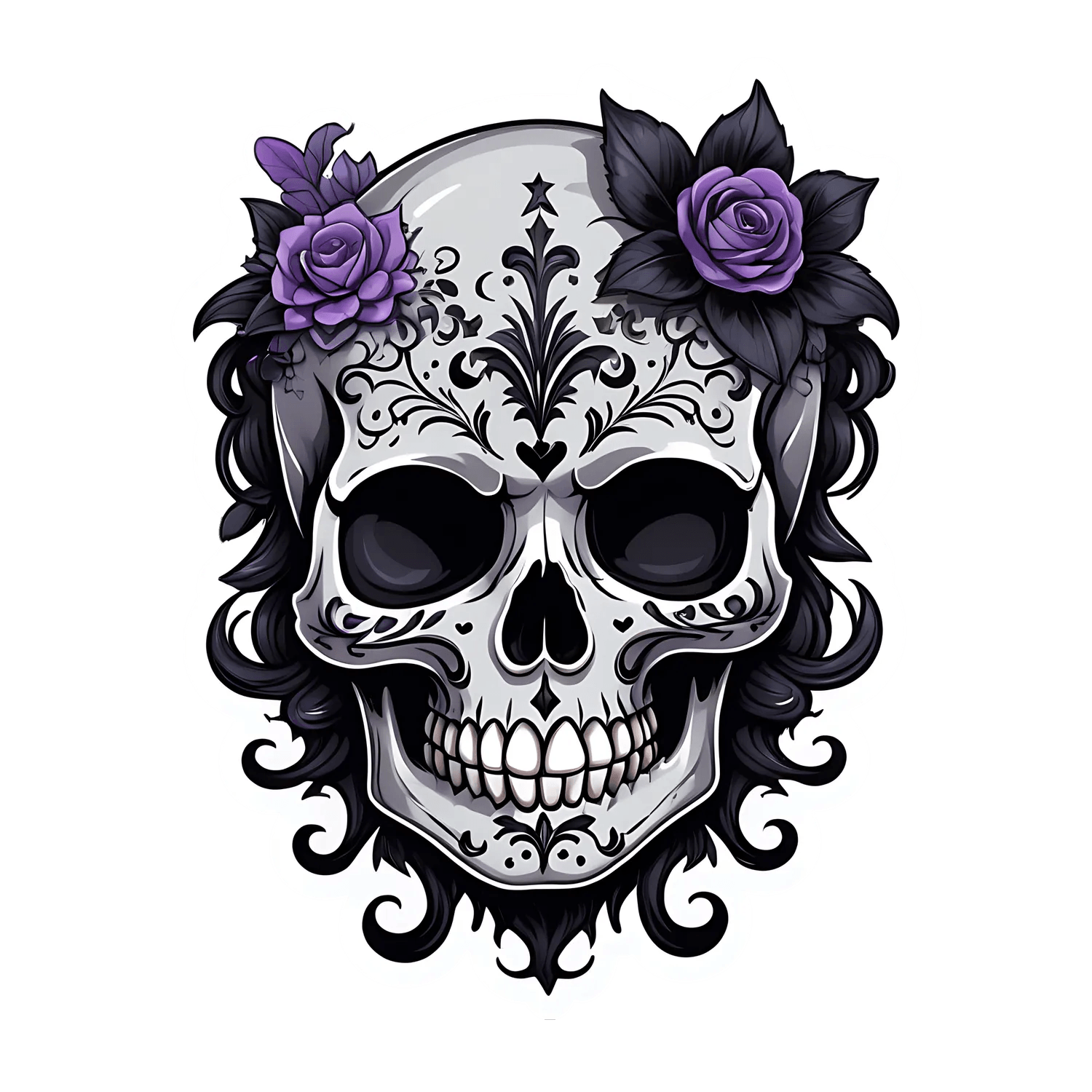 Floral Skull Decor - Sticker - Heat Press Transfer