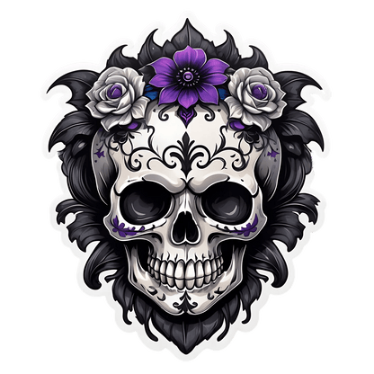 Floral Skull Sticker - Durable UV Print - Heat Press Transfer