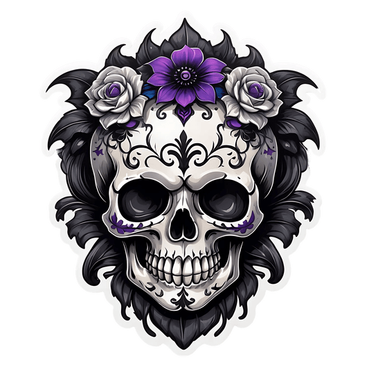 Floral Skull Sticker - Durable UV Print - Heat Press Transfer