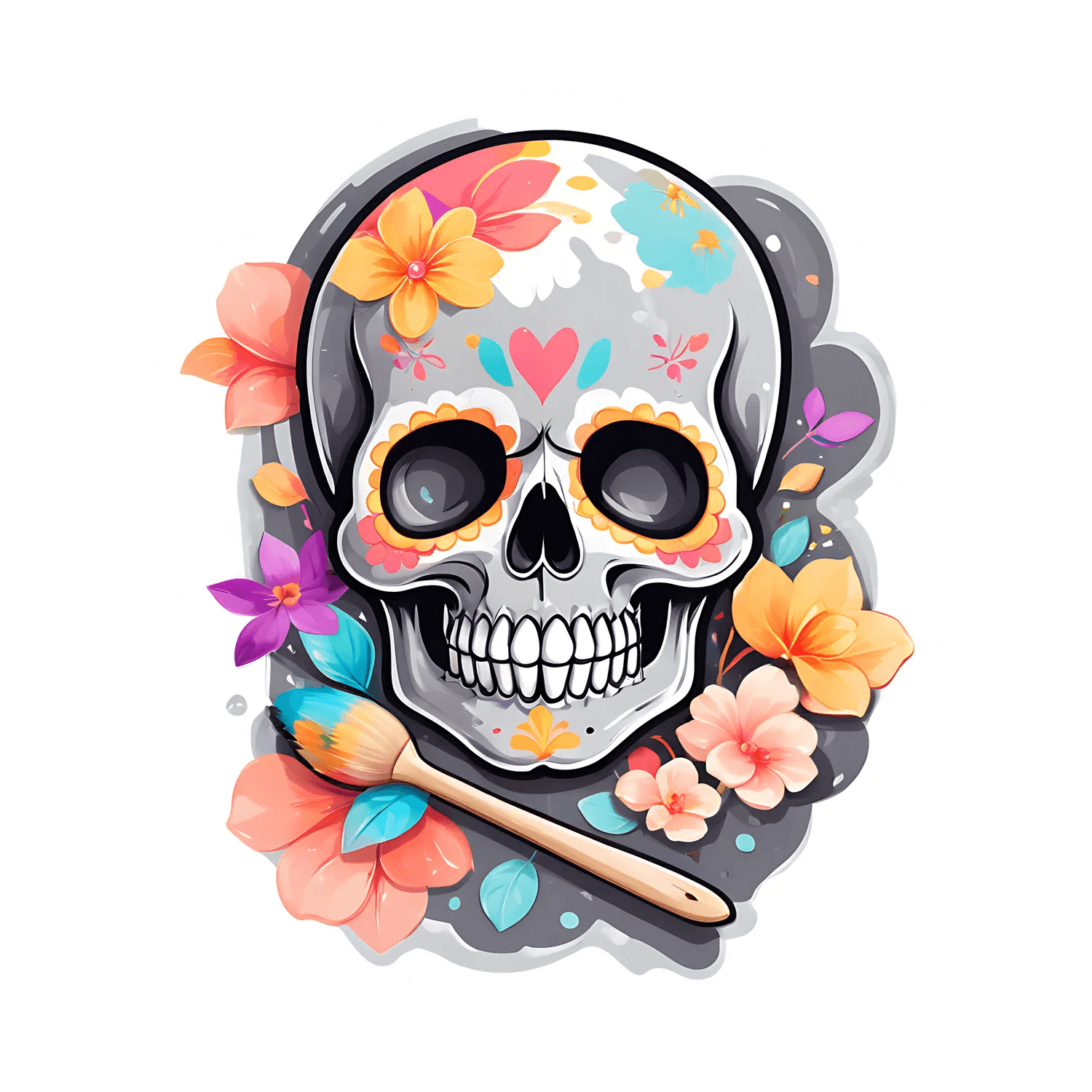 Floral Skull Sticker - Vibrant Artistic Decor - Heat Press Transfer