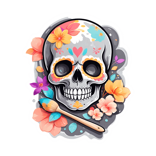 Floral Skull Sticker - Vibrant Artistic Decor - Heat Press Transfer