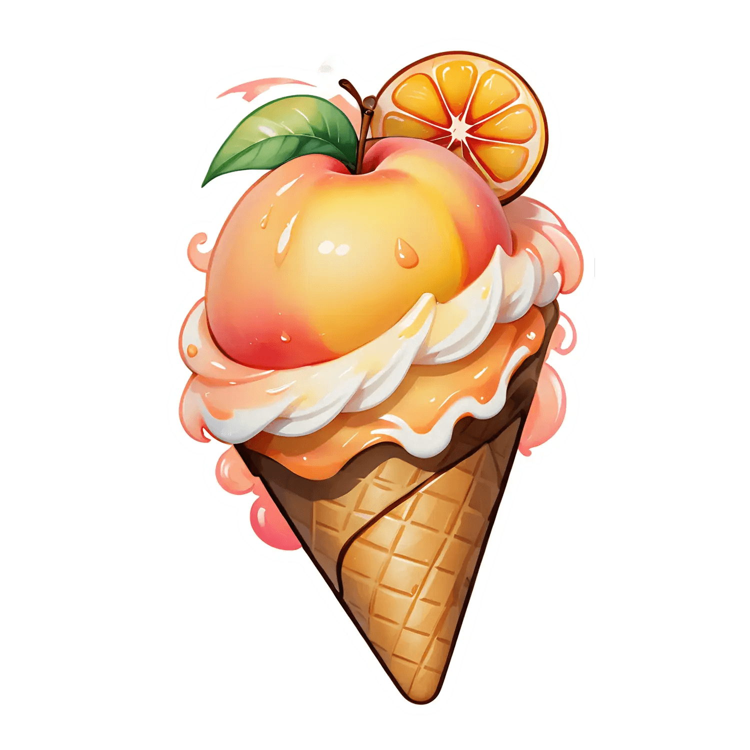 Fruit Ice Cream Sticker - Peach and Citrus Design - Heat Press Transfer