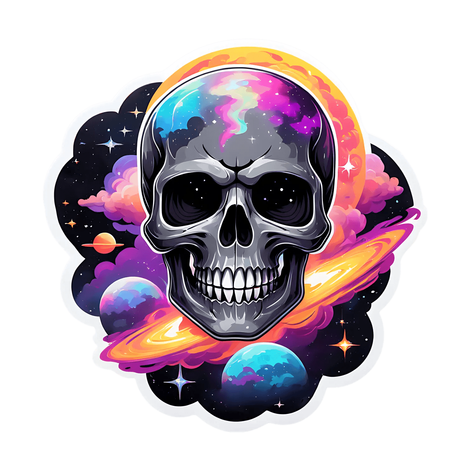 Galactic Skull Sticker - Vibrant Cosmic Design - Heat Press Transfer