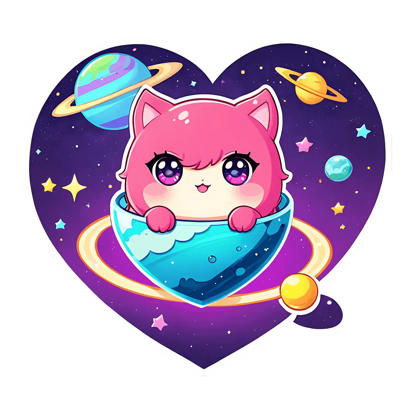 Galaxy Cat Sticker - Adorable Heart-Shaped - Heat Press Transfer