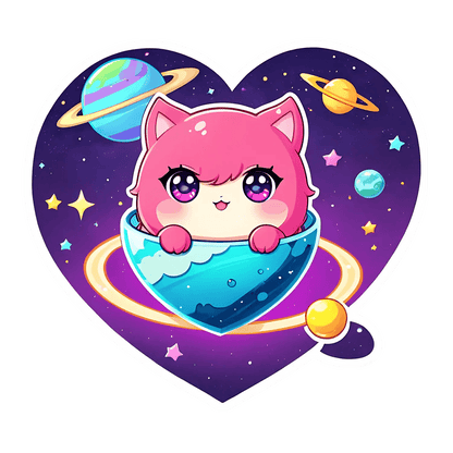 Galaxy Cat Sticker - Adorable Heart-Shaped - Heat Press Transfer