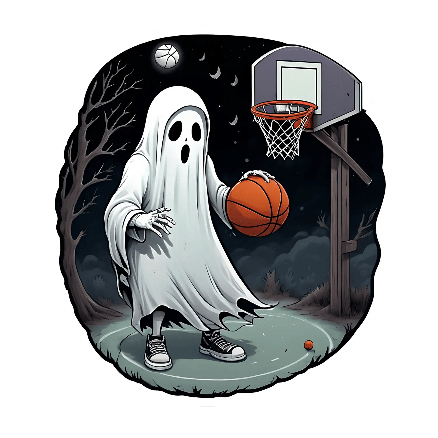 Ghost Basketball - Halloween Sticker - Heat Press Transfer