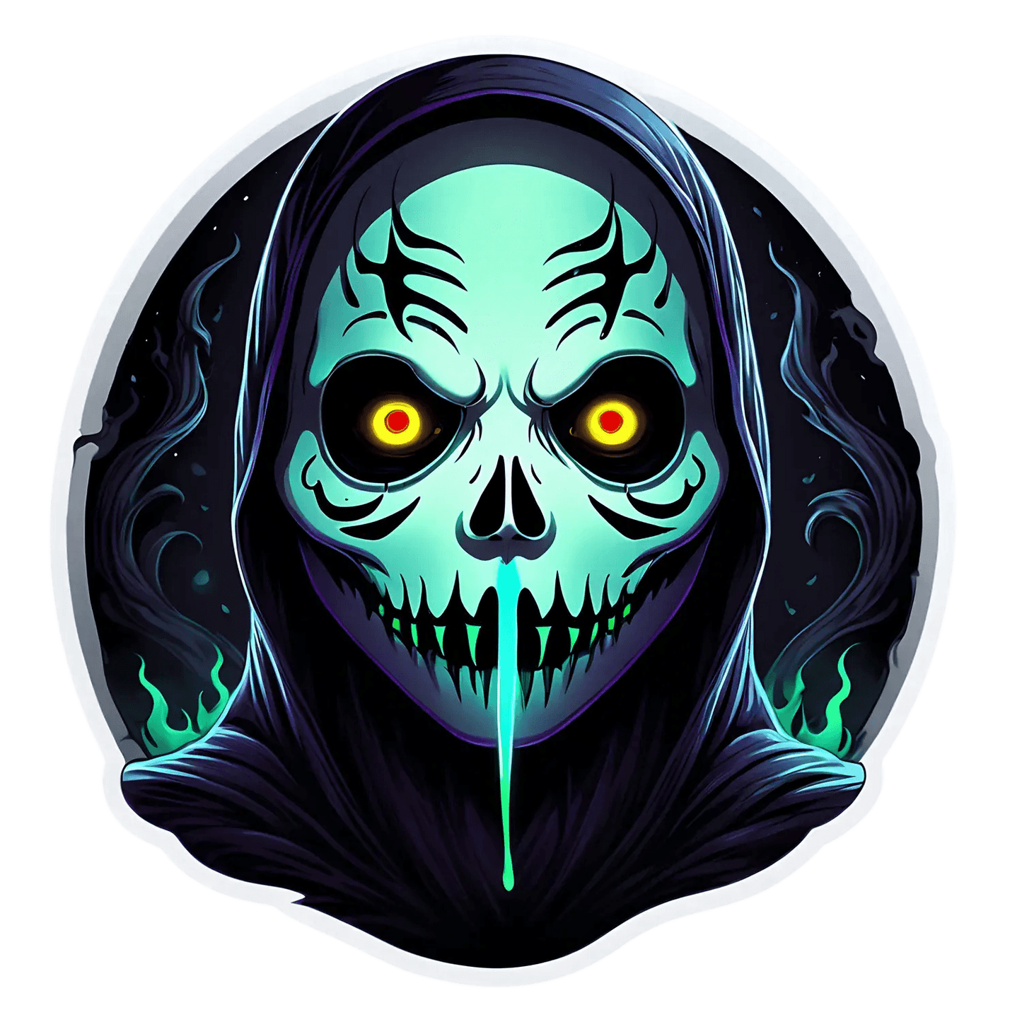 Glowing Skull Sticker - Eye-Catching UV Design - Heat Press Transfer