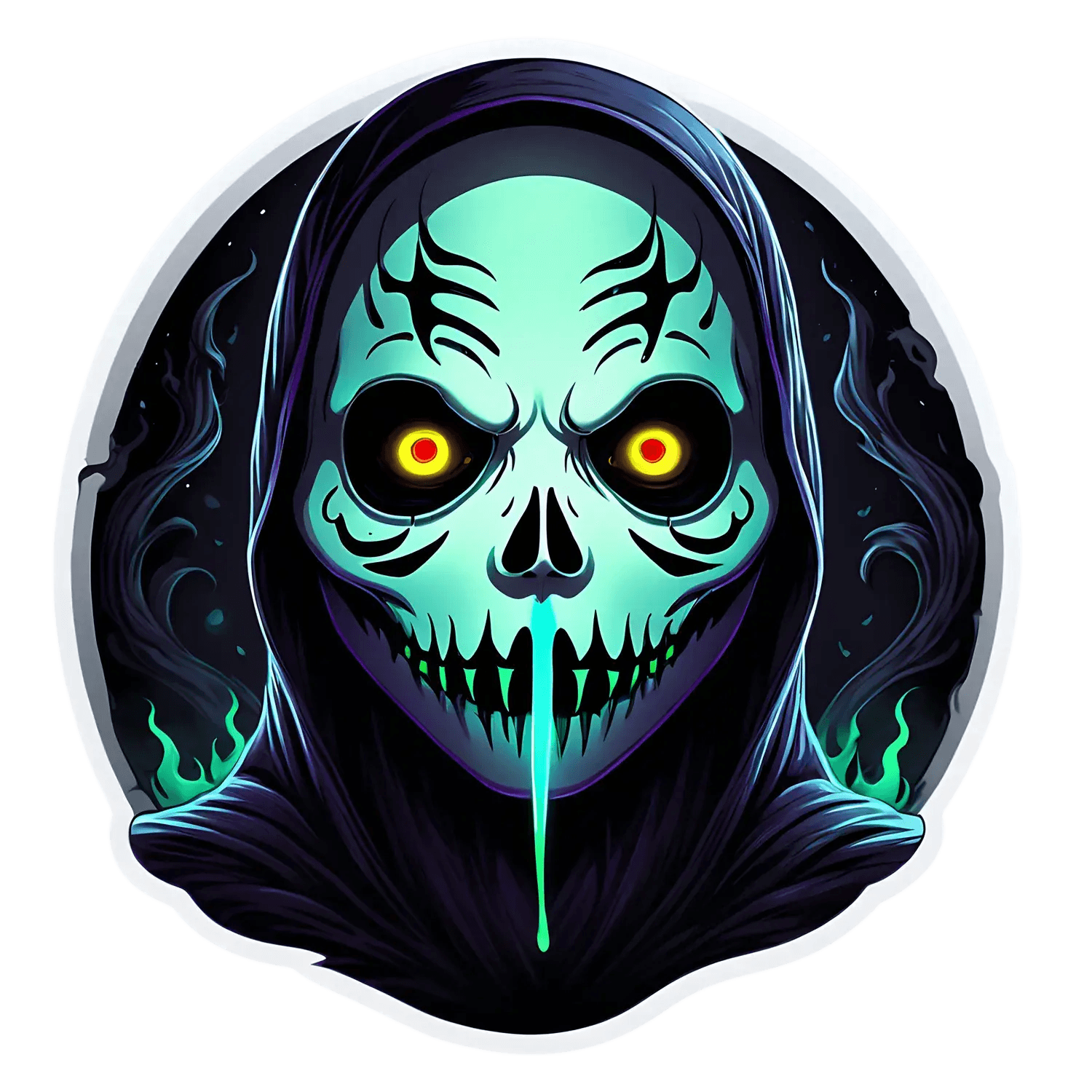 Glowing Skull Sticker - Eye-Catching UV Design - Heat Press Transfer