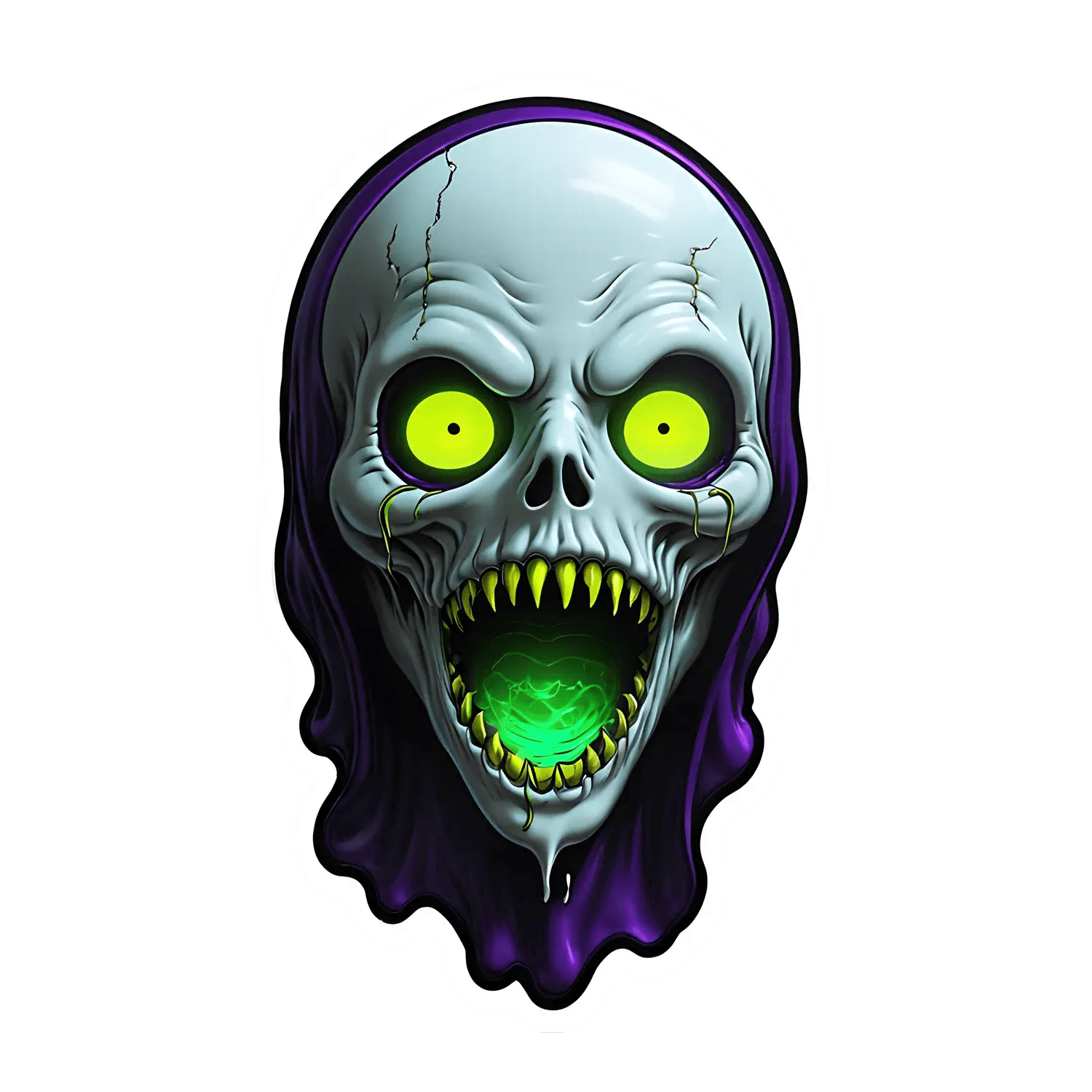 Glowing Skull Sticker - Frightening UV Design - Heat Press Transfer