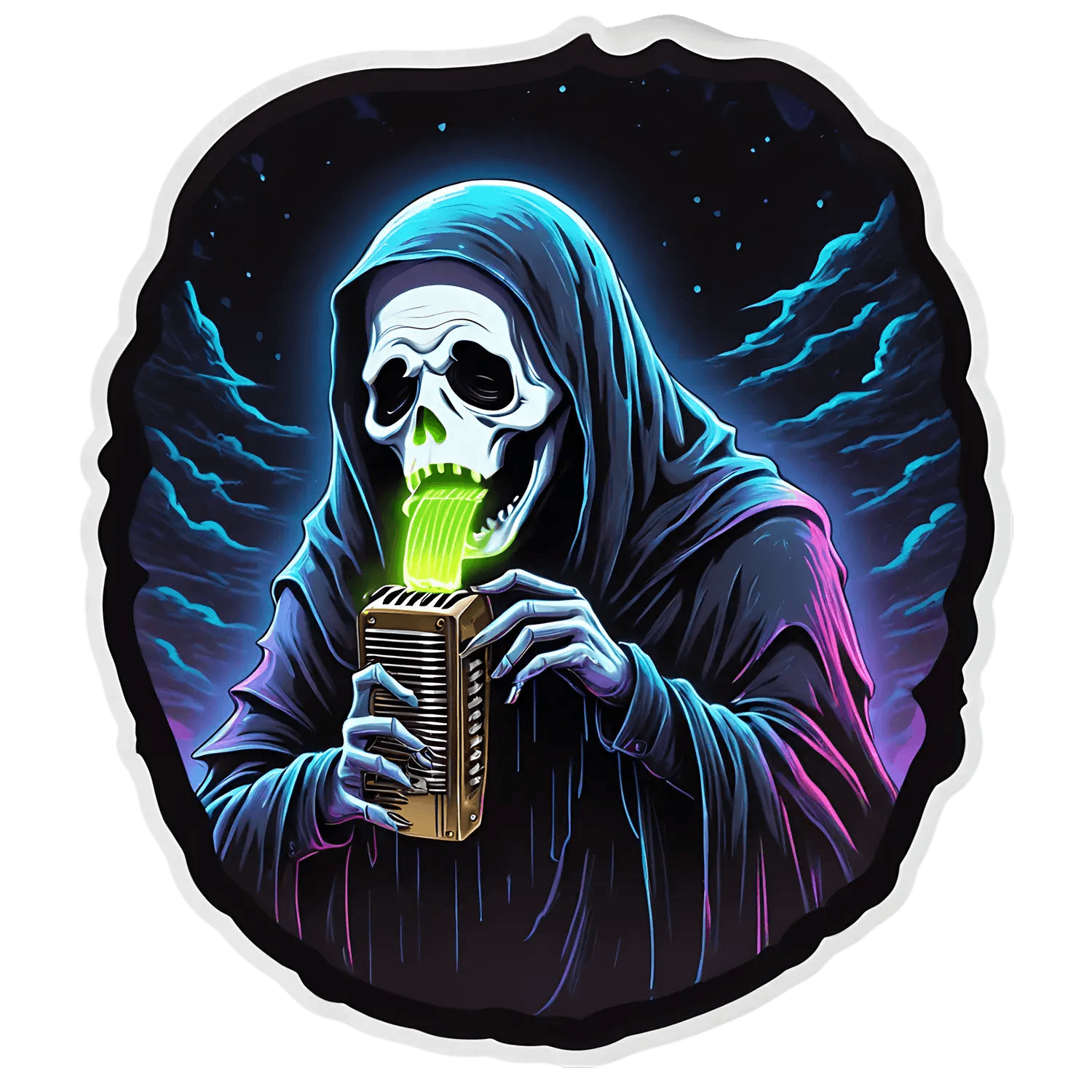 Glowing Skull Sticker - Neon Green Accordion - Heat Press Transfer