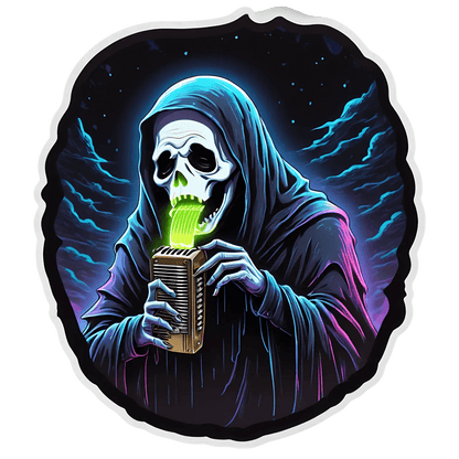 Glowing Skull Sticker - Neon Green Accordion - Heat Press Transfer