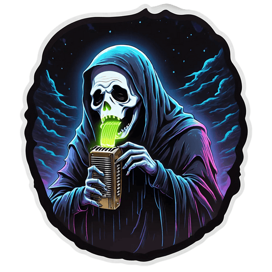Glowing Skull Sticker - Neon Green Accordion - Heat Press Transfer