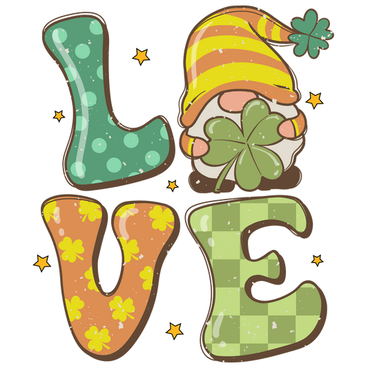 Gnome Love Saint Patrick's Day Design - DTF Ready To Press - Heat Press Transfer