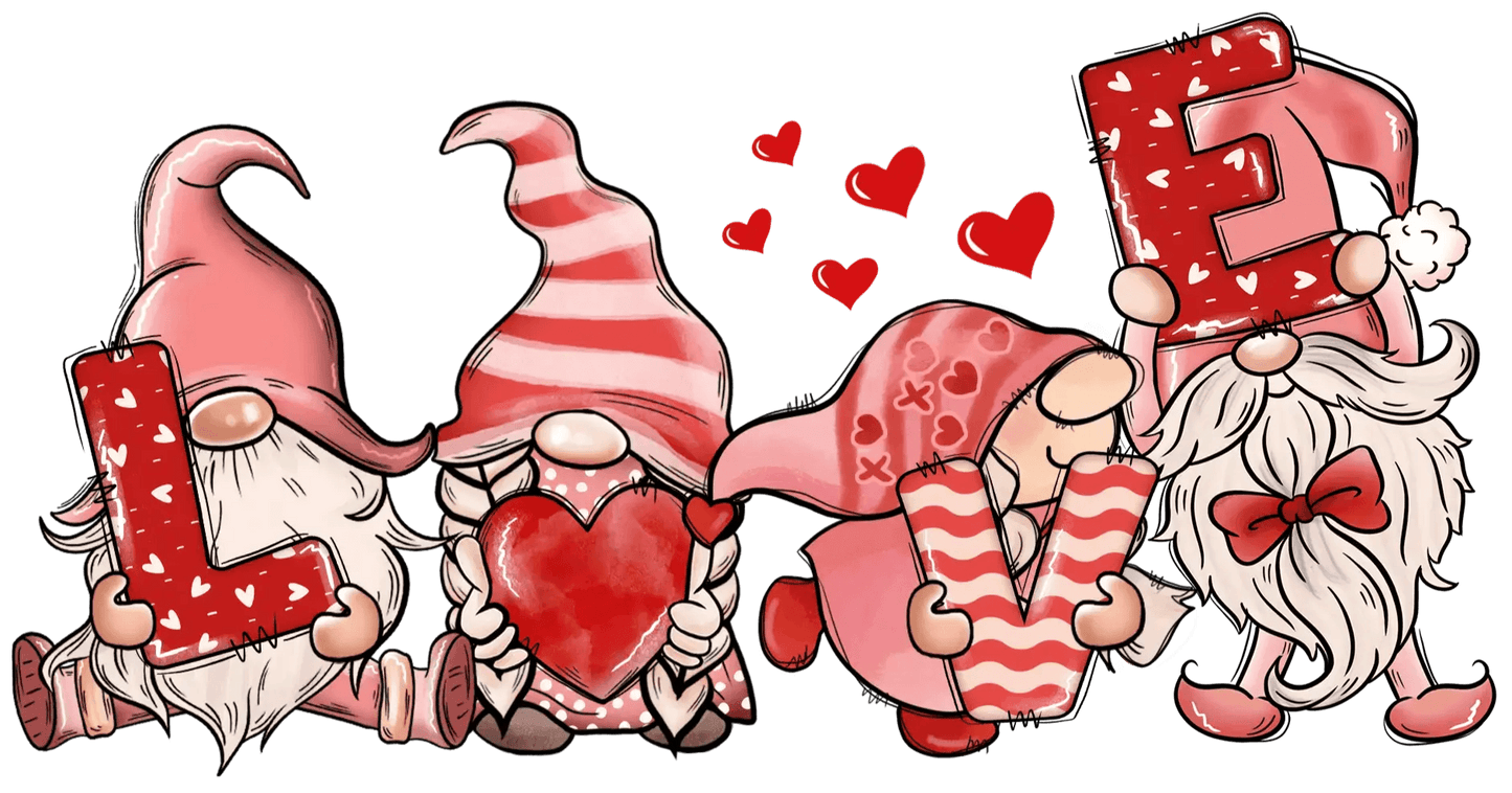 Gnome Love Valentine's Day Design - DTF Ready To Press - Heat Press Transfer