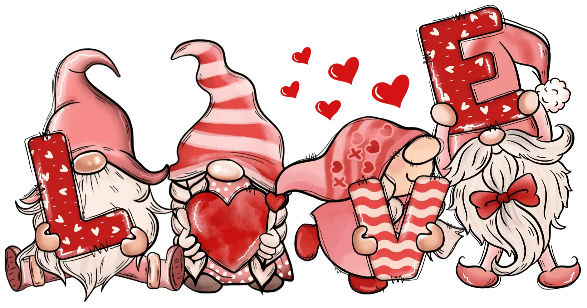 Gnome Love Valentine's Day Design - DTF Ready To Press - Heat Press Transfer