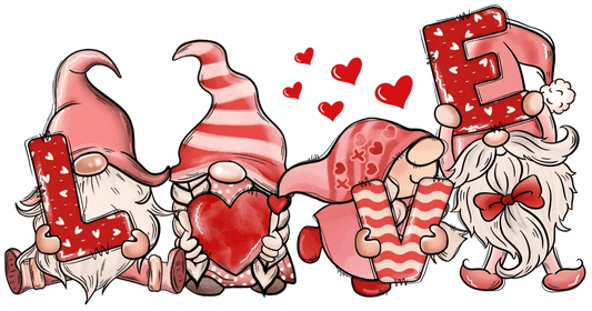Gnome Love Valentine's Day Design - DTF Ready To Press - Heat Press Transfer