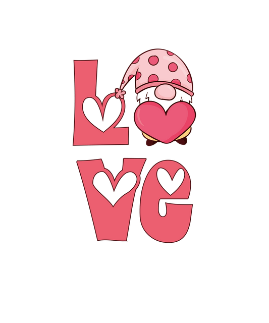 Gnome Love Valentine's Day Design - DTF Ready To Press - Heat Press Transfer