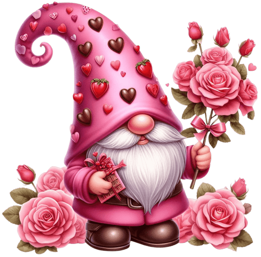 Gnome Rose And Chocolate Valentine's Day Design - DTF Ready To Press - Heat Press Transfer
