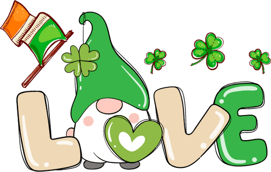 Gnome Saint Patrick's Day Love Design - DTF Ready To Press - Heat Press Transfer