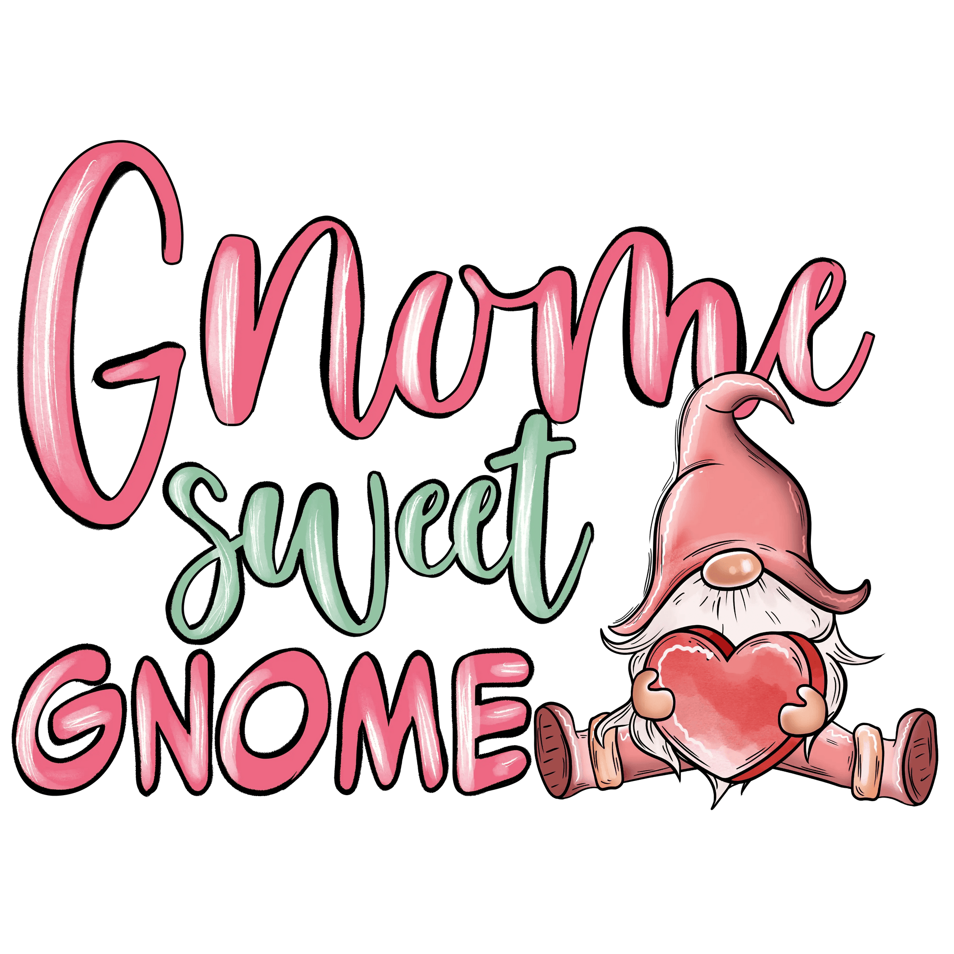 Gnome Sweet Gnome Valentine's Day Design - DTF Ready To Press - Heat Press Transfer